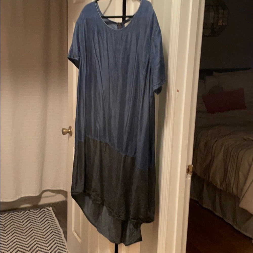 Denim and black denim high low shift dress